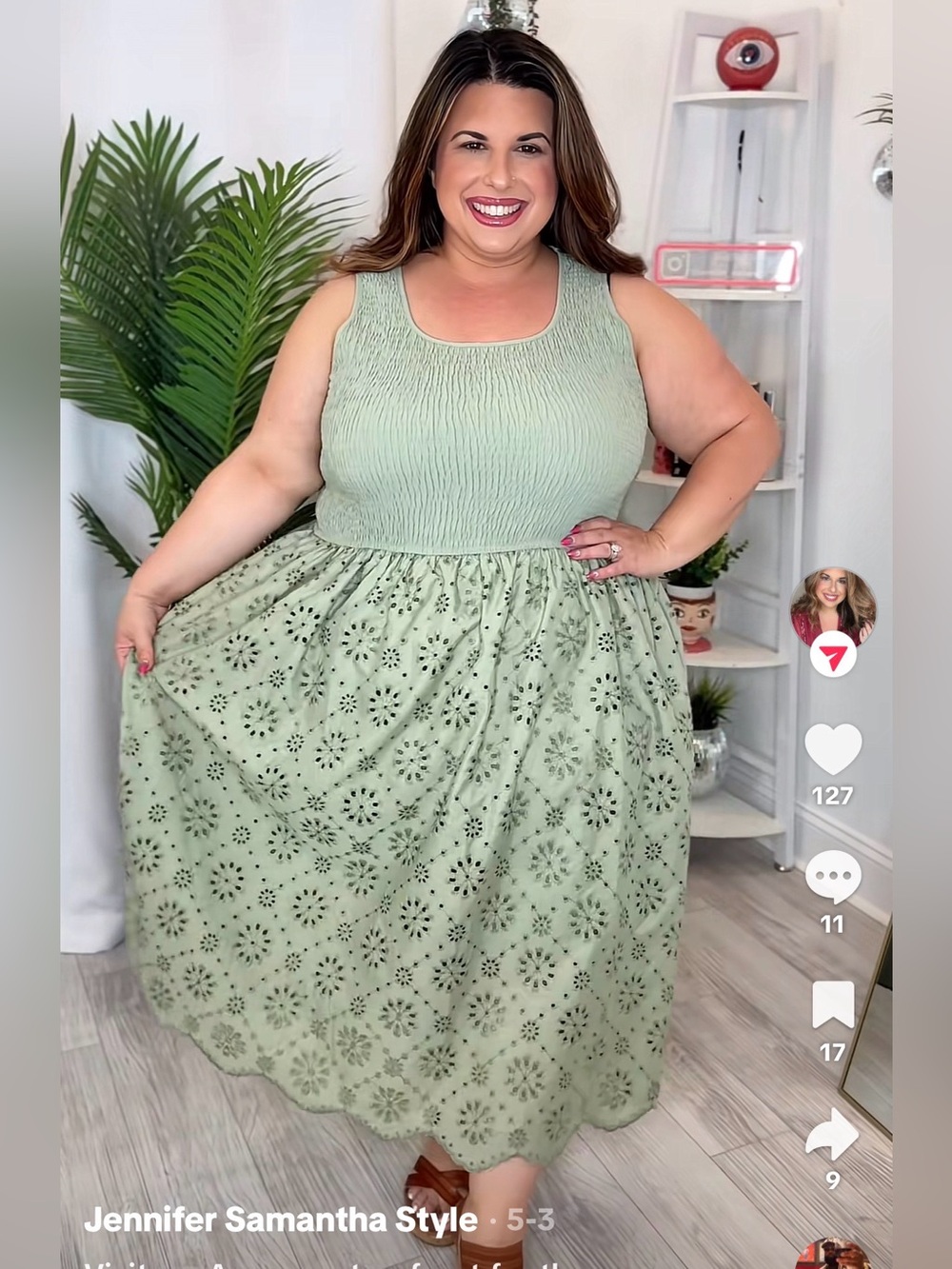 Plus Sleeveless Sage Eyelet Midi Dress -